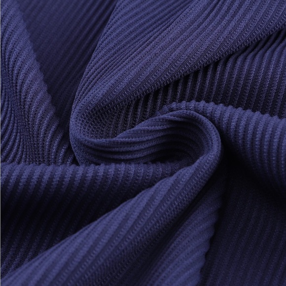 🔥🔥Blue Ribbed Lace Trim V Neck Long Sleeve Top - Picture 5 of 7